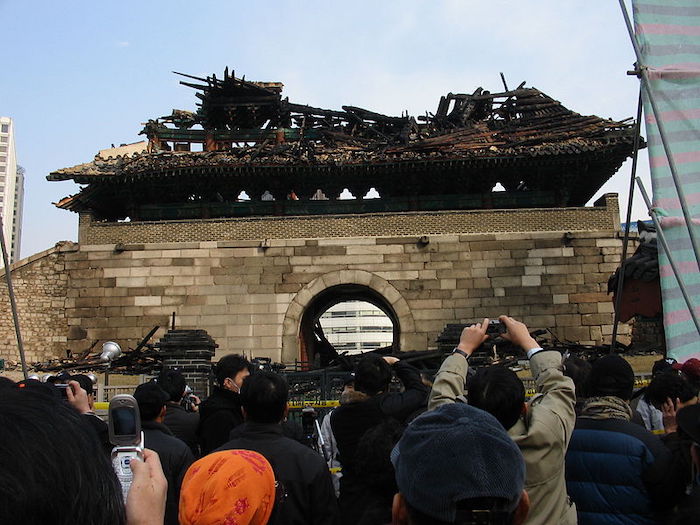 The Namdaemun gate in Seoul, South Korea, after a devastating fire in 2008.