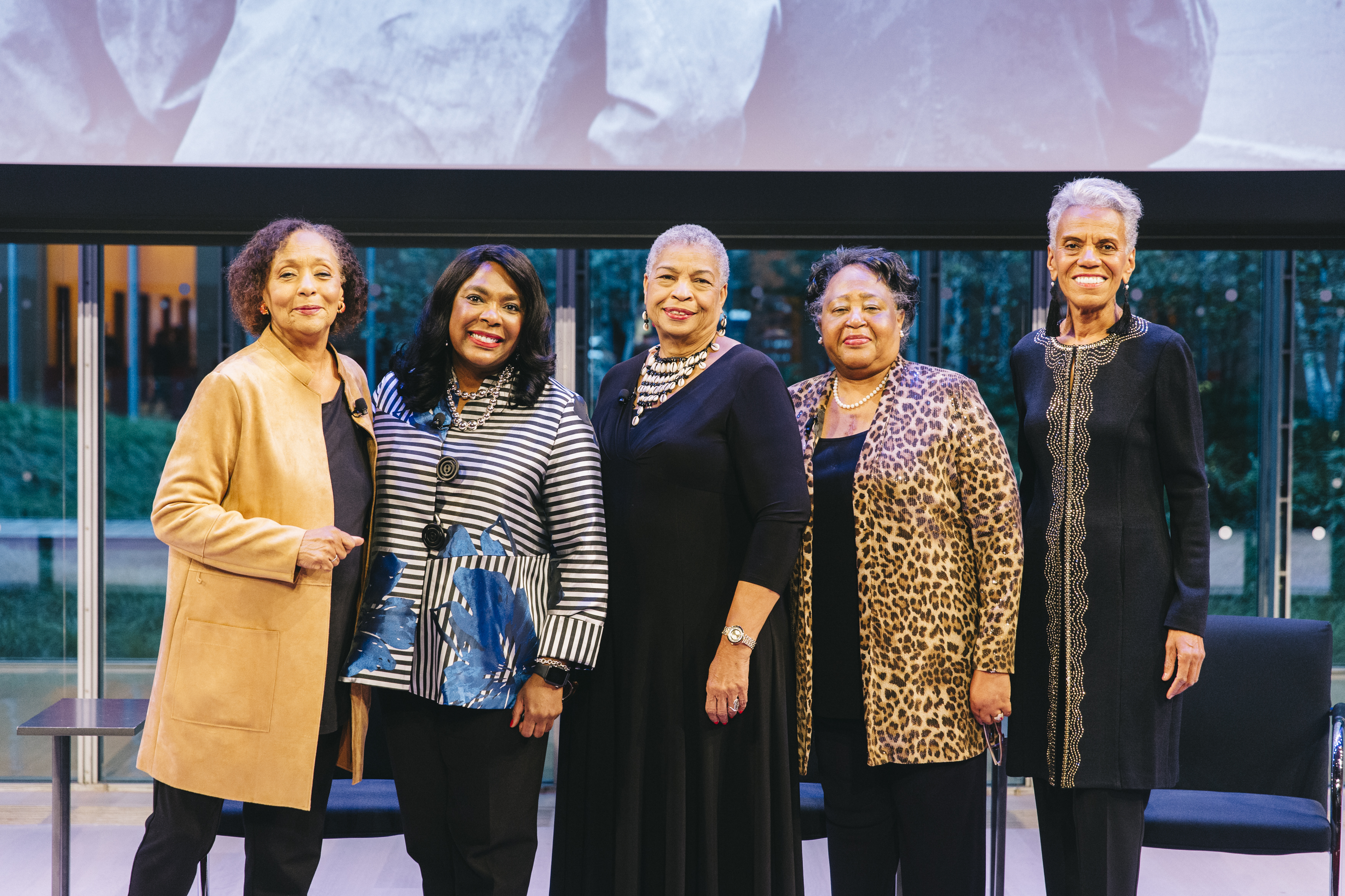 From left: Moderator Carol Jenkins with speakers Rep. Terri A. Sewell, Priscilla Hancock Cooper, Joyce O'Neal, and Andrea Taylor. Image credit: Rowa Lee.
