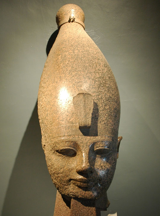 The head of Amenhotep III in the Luxor Museum, before conserving the beard.