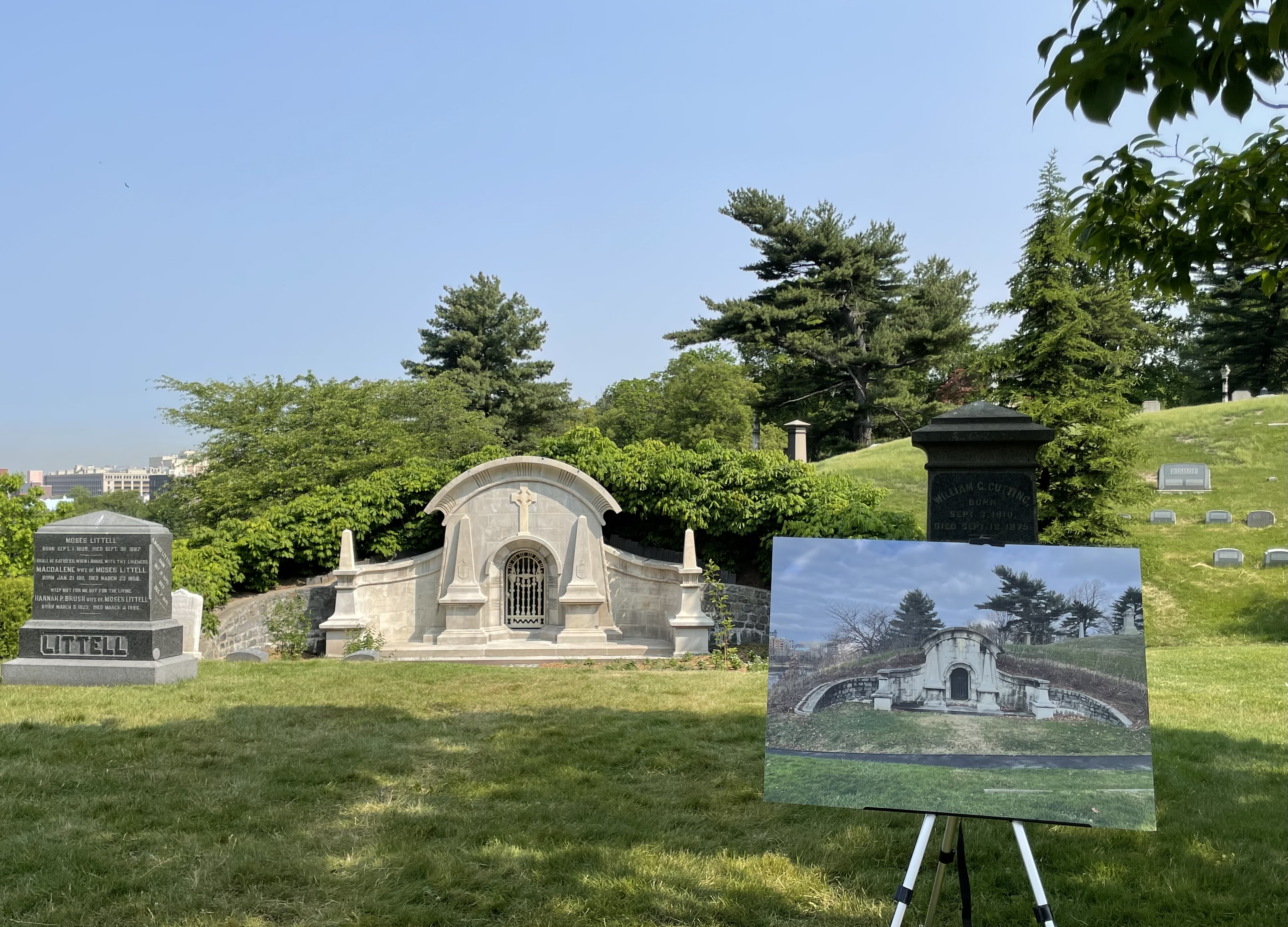 Before and After the restoration of the Delafield Vault at Green-Wood Cemetery