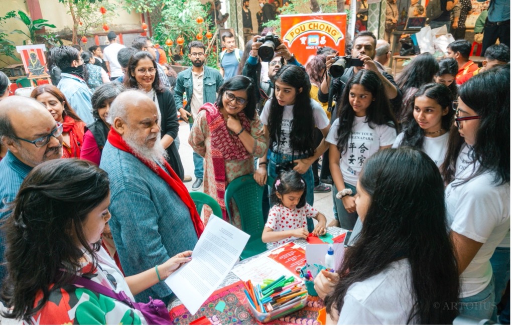 Students share research on the history of Kolkata's Chinese community as part of the Tiretta Bazaar Watch Day celebrations.