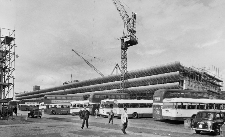 Archive: Historic view of the Preston Bus Station during construction [credit: Historic England Archive. John Laing Photographic Collection] 