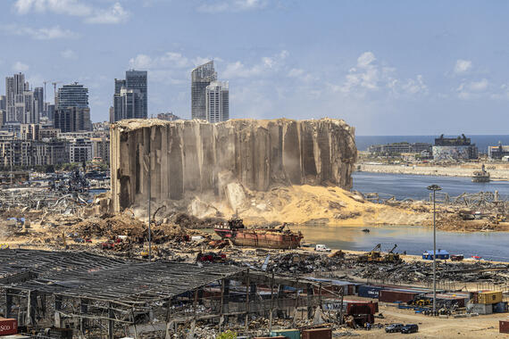Massive explosion at Beirut Port leaves its wheat silos partially destroyed. 