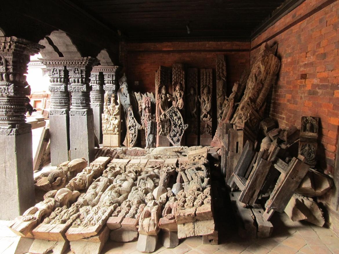 Rescued elements of Char Narayan temple, ready for reassembly.