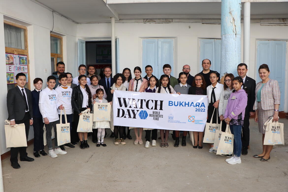Group photo of students at the local Jewish school in Bukhara during Watch Day.