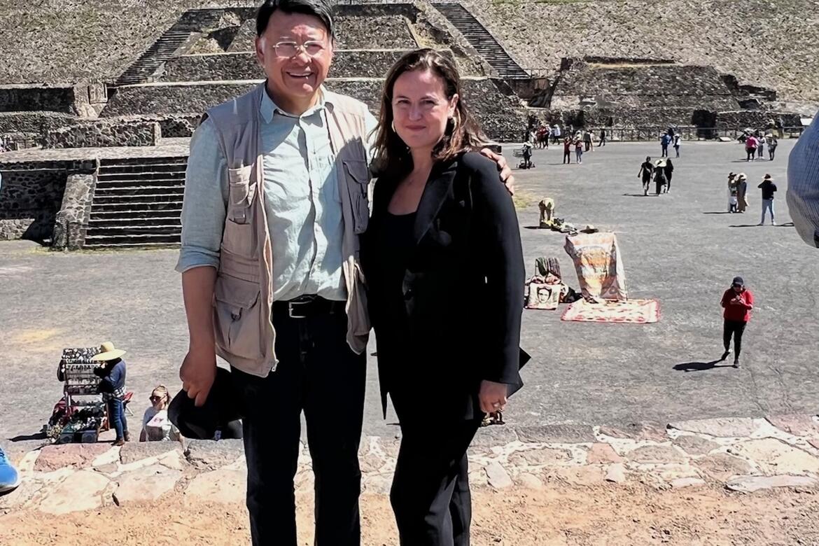 Site Coordinator Luis Rogelio Rivero Chong, and Bénédicte de Montlaur at Teotihuacan. 