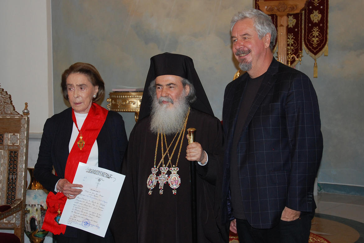 Mrs. Ertegun, His Beatitude, Theophilos III, and WMF trustee Jack Shear, who also made a contribution to the project inspired by Ms. Ertegun’s donation.