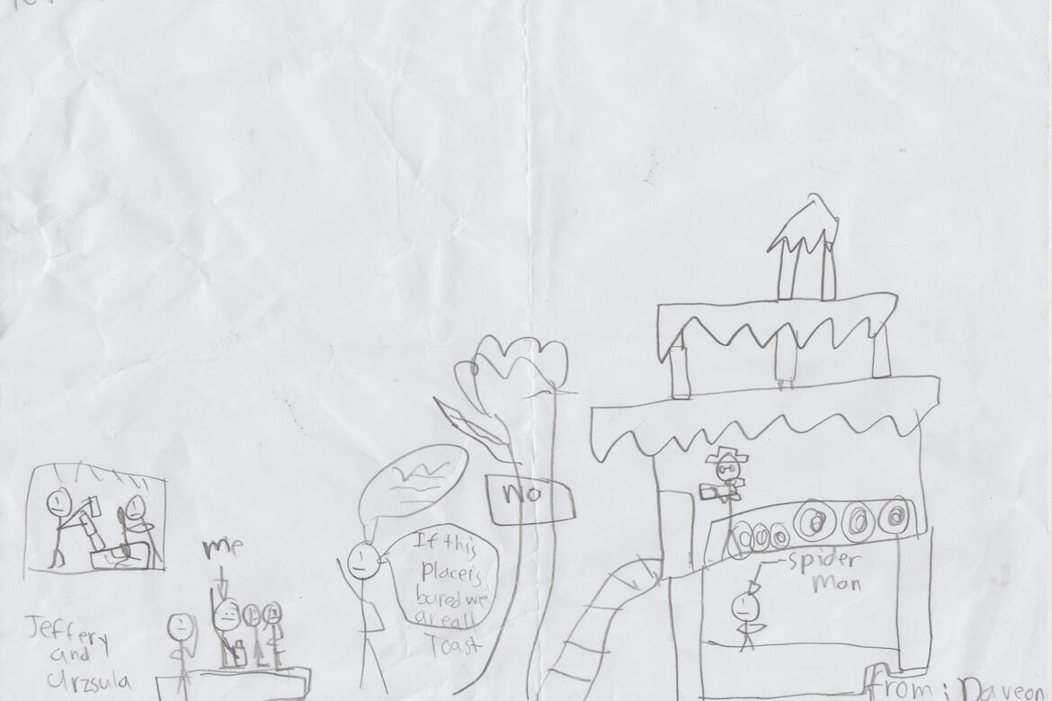 The school children's artwork illustrating their memories of the visit