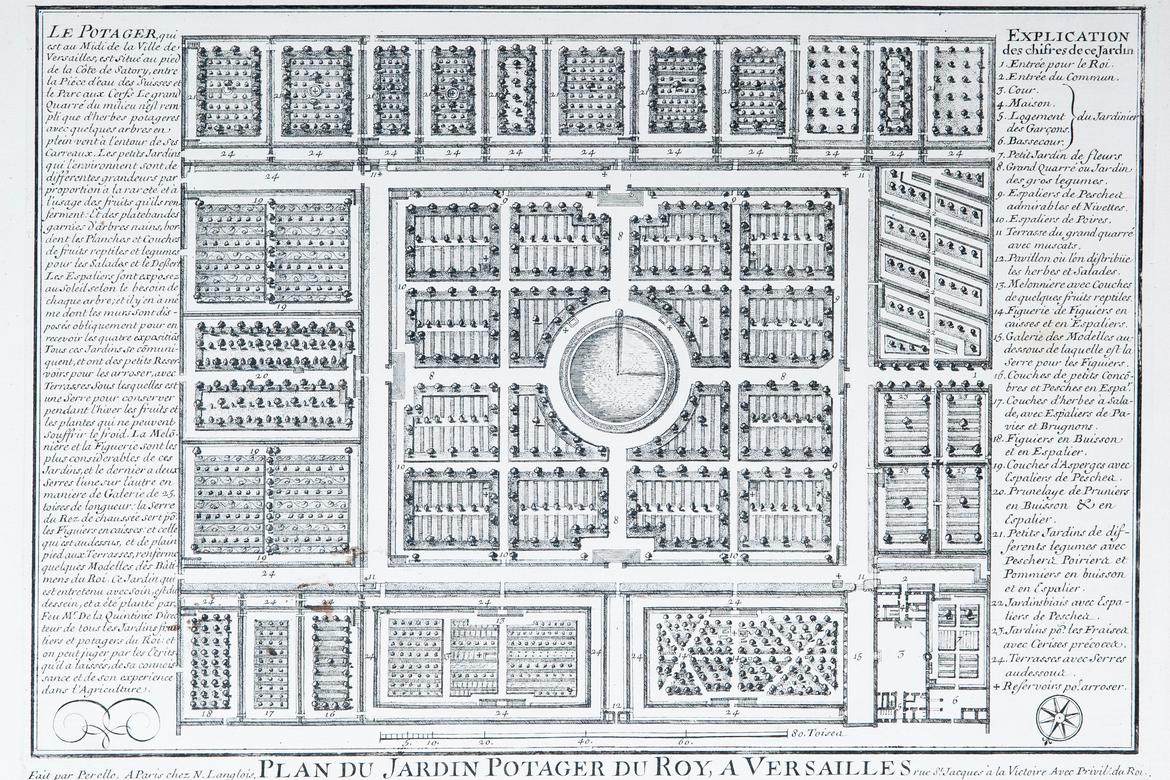 A historic plan of the seventeenth-century garden.