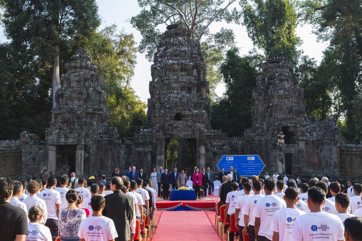 Beginning of the handover ceremony at Prasat Kravanh in Angkor Archaeological Park, Cambodia.  
