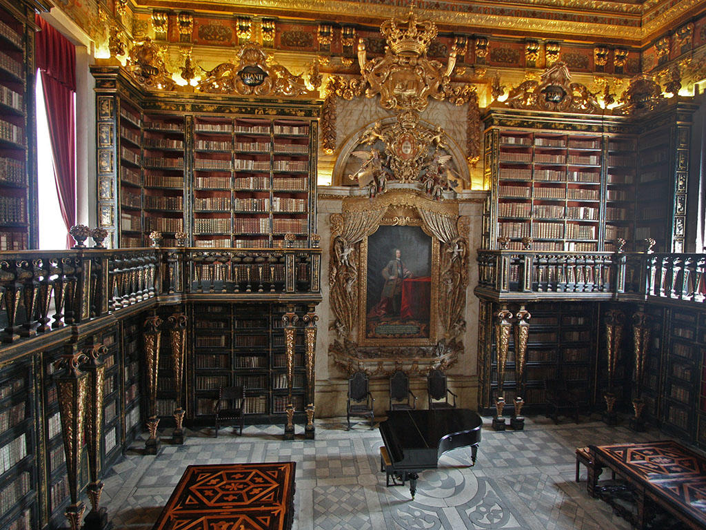  the University of Coimbra is lined with gilded wood bookshelves, 2010