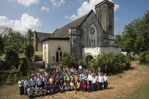 The congregation outside of the church, 2016. Photo: Tim Webster.