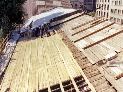 Installation of colonial Chilean bamboos in roofing, 2003