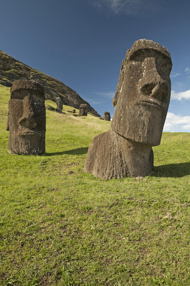 Two iconic moai at Rano Raraku, 2011