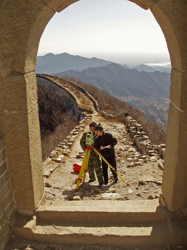 Conservators assess the towers at the Great Wall, 2004