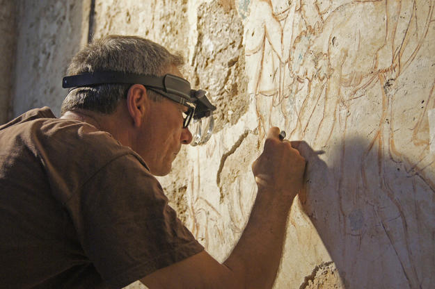 Werner Schmid conserving of the Forty Martyrs of Sebaste fresco, 2012