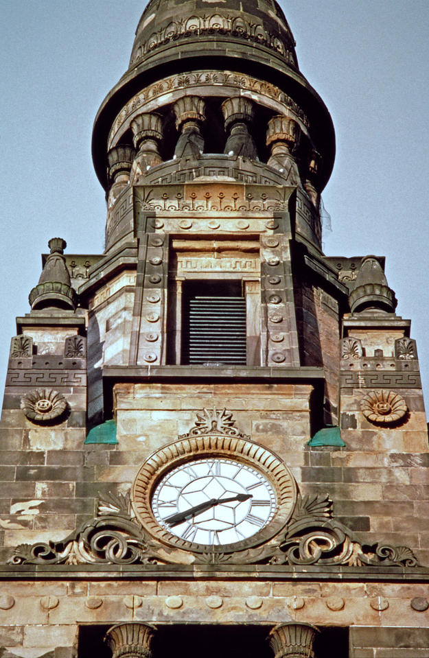 Detail of the church tower, characteristic of Thomsons style, 2003