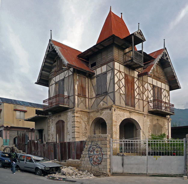 A Gingerbread house is constructed with multiple methods, including a concrete addition, 2010