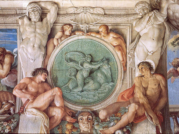 Ceiling fresco of a medallion with Europa and Jupiter , NA