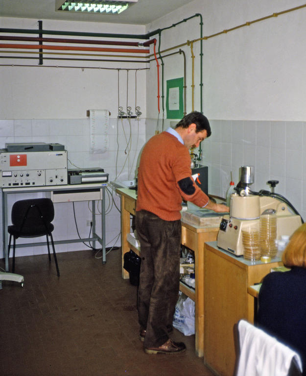 A researcher measures the impact of climatic factors on architectural surfaces, 1982
