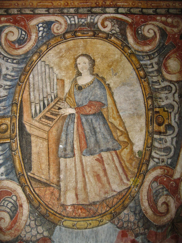 Detail of a mural painting of Saint Cecilia, 2008