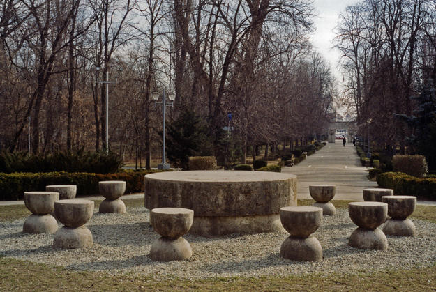 The travertine Table of Silence, 2001