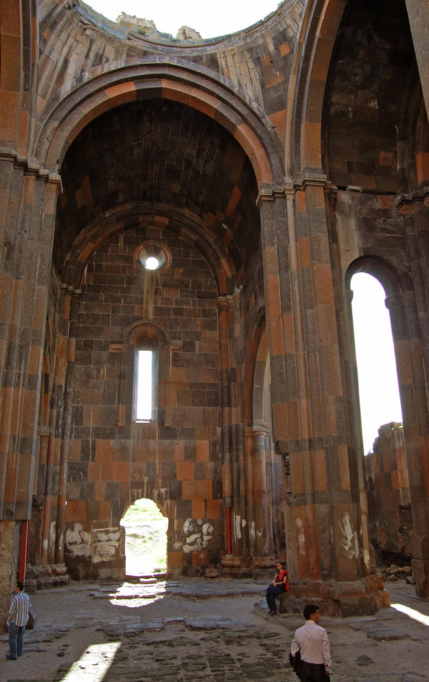 Nave columns with pointed arches and south entry wall, 2009