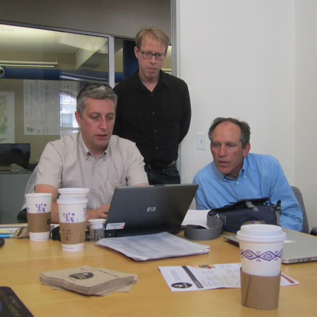 Members of the project team review the program's development at Farallon Geographics in San Francisco, 2012