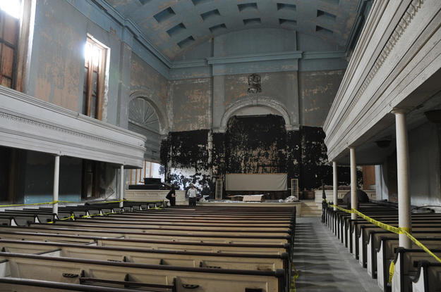Central aisle and stage of the church, 2010