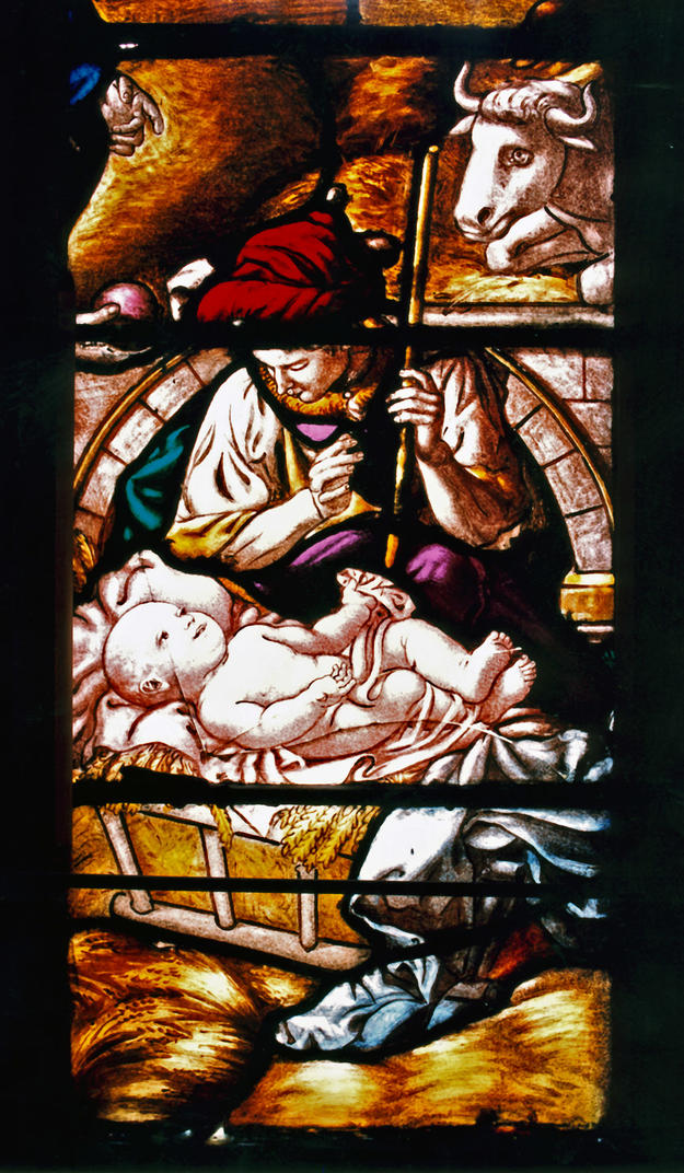 A damaged stained glass window, 1990