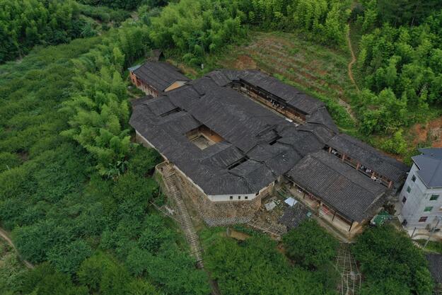 Aerial view of Jishantang fortified manor, 2020.