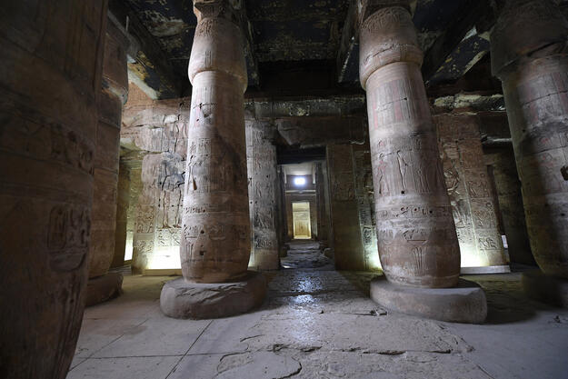 Interior of the temple of Seti I, 2018.