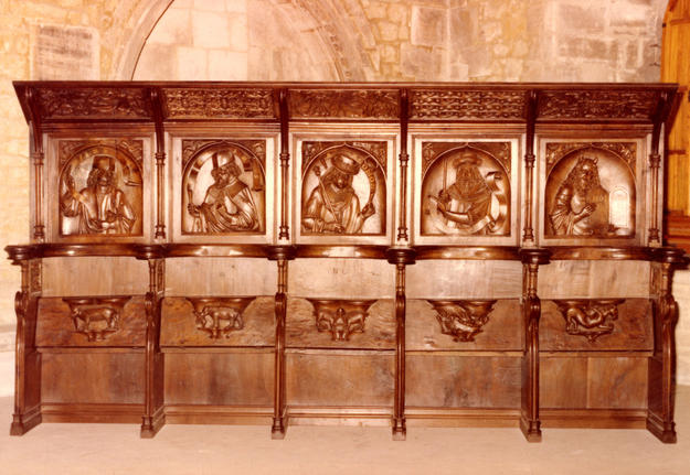 Five of the Gothic choir stalls, after restoration.