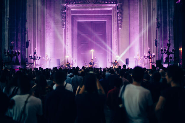 Photo of the 2019 iteration of the yearly "36h" music festival held at Saint-Eustache over a period of three days. Photo credit: Mathieu Foucher.