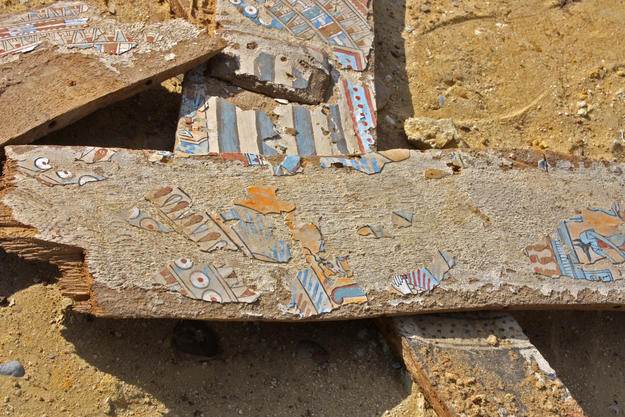 Fragments of a Greco-Roman sarcophagus at Abusir el-Malek, 2013