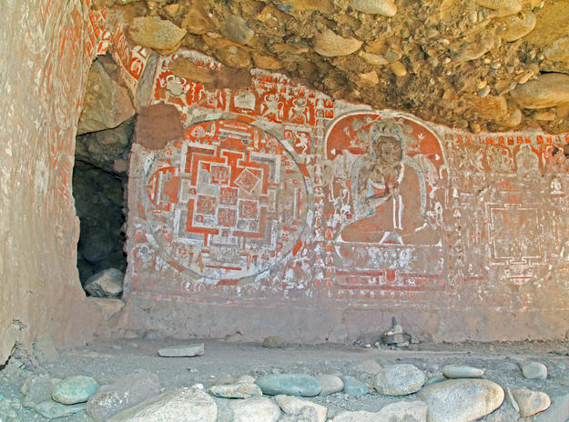 The devotional paintings of Buddhas, deities, and mandalas in Cave No. 2 are in a state of advanced deterioration, 2014