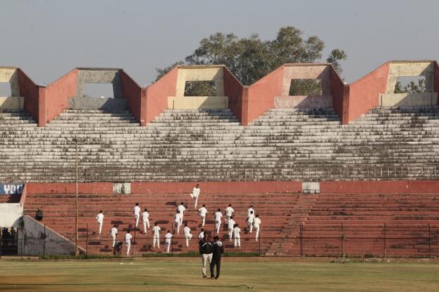 Group exercising at Patel Stadium, 2021.