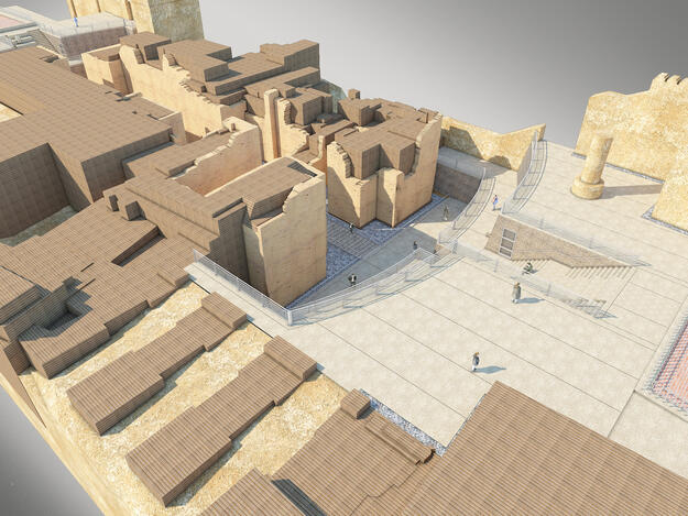 Digital model of the finished work at the Ishtar Gate's north retaining wall. 