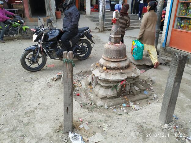 Unplanned urban development in the Kathmandu Valley has led to encroachment onto smaller shrines, 2018.