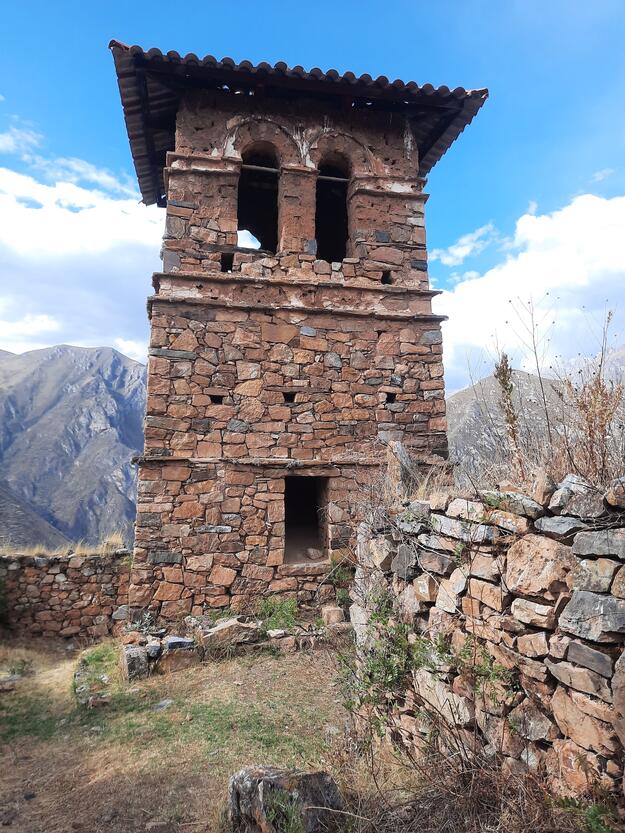 Huaquis church bell tower at the NorYauyos Cochas Landscape Reserve, 2021.