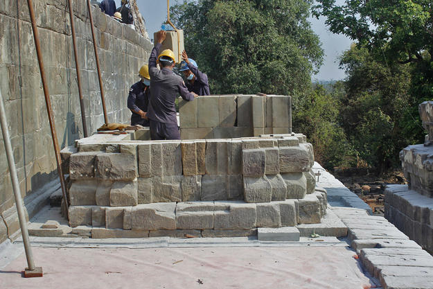 WMF’s crew during the reassembly of a terrace shrine, 2013