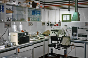 Interior view of one of the lab spaces in the Misericordia Conservation Laboratory. The expertise of the facilityís staff has been integral to other WMF restoration efforts at important heritage sites like St. Trophime Cathedral in Arles and the edifice , c1982
