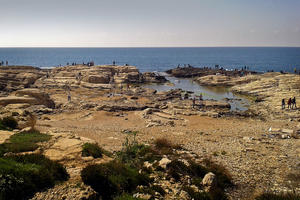 A view of the Dalieh of Raouche, an open rocky area along the sea shore of Beirut, 2014