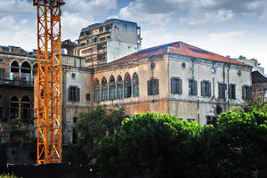 Heneine Palace seen with other historic buildings like Ziadeh Palace to the left, amid new construction, 2012