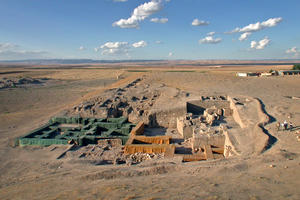 View of the Royal Palace, with protective structures in place., September 2003