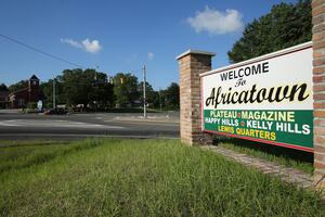 Welcome to Africatown sign, 2019. Courtesy of The Birmingham Times.