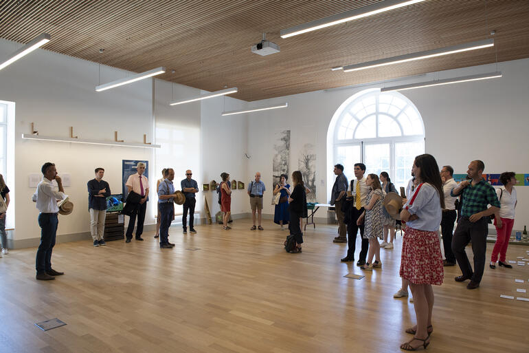 Visitors inside the exhibit Le Gout du Paysage at the Potager, 2019