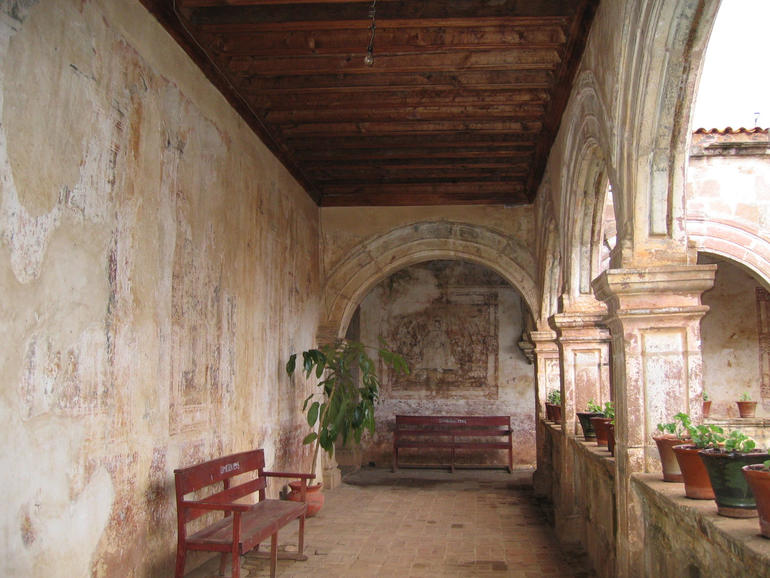 The cloister at San Francisco Convent in Tzintzuntzan, before conservation.