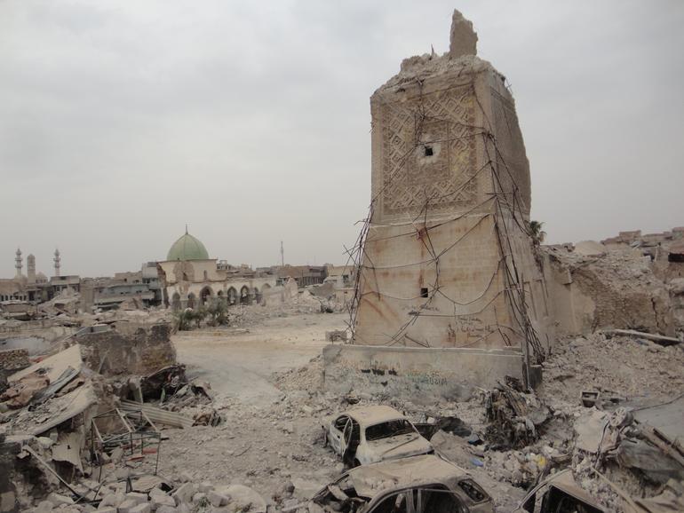 The remains of al-Hadba’ Minaret in the old city of Mosul, a 2018 World Monuments Watch site featured on the new Google Arts & Culture platform.