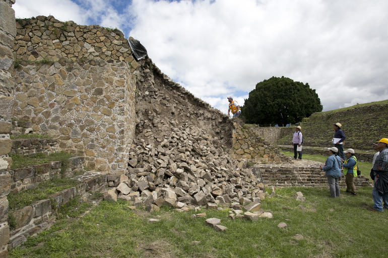 A damaged section of Monte Albán Archaeological Site following a 2017 earthquake.